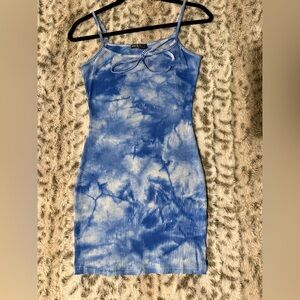 SHEIN Blue and White Tie-Dye Mini Dress